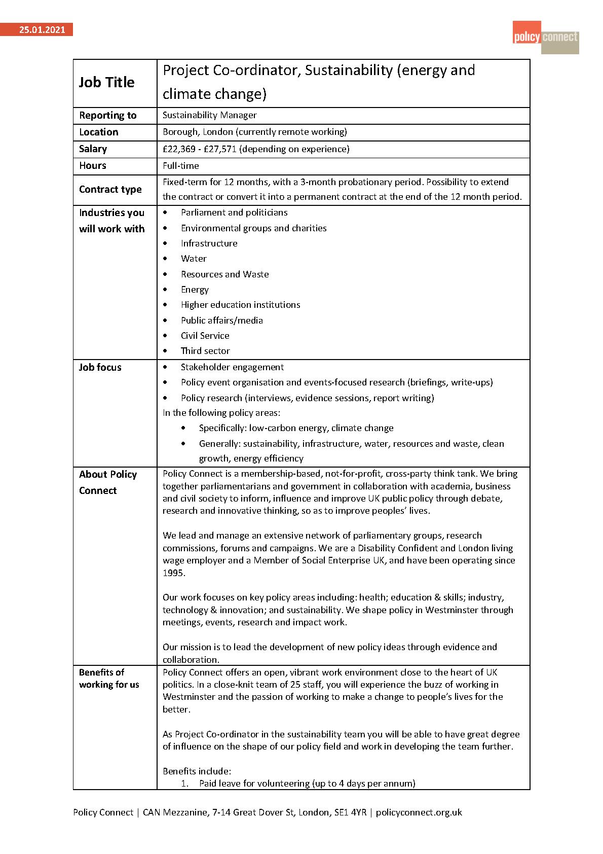 Project Co-ordinator Sustainability - February 2021