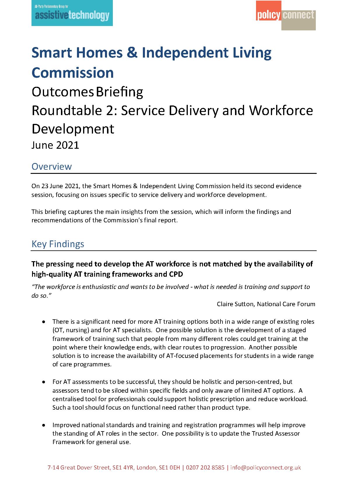 Outcomes Briefing Roundtable 2 - Service Delivery and Workforce Development