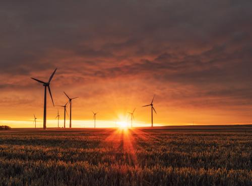 Wind turbines at sunset