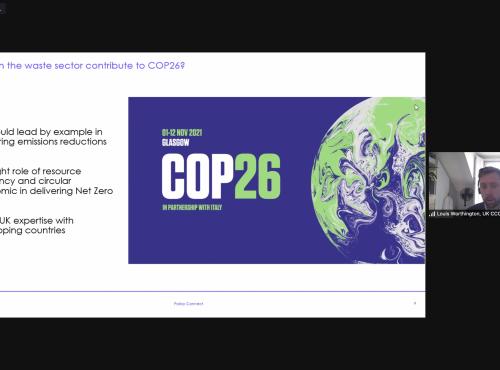 COP26 and waste screenshot with a slide