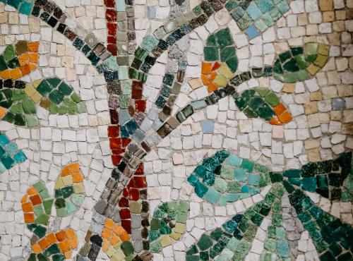 White and green mosaics in pattern of plant