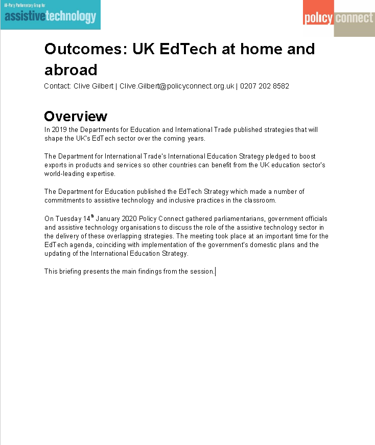 Outcomes: UK EdTech at home and  abroad